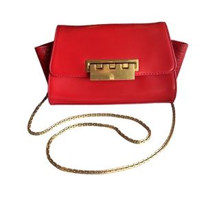 ZAC Zac Posen Red Leather Crossbody Gold Chain Small Purse Croc Embossed